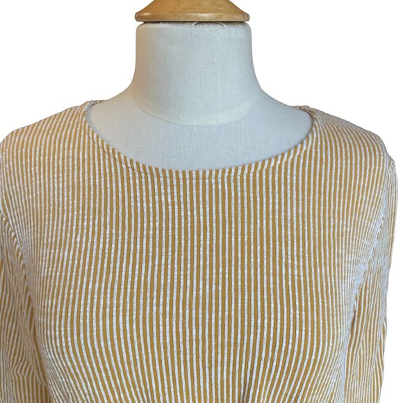 W5 Anthropologie Striped Twist Hem Shirt Mustard Beachy Coastal Fall Stretch-L - Picture 4 of 10